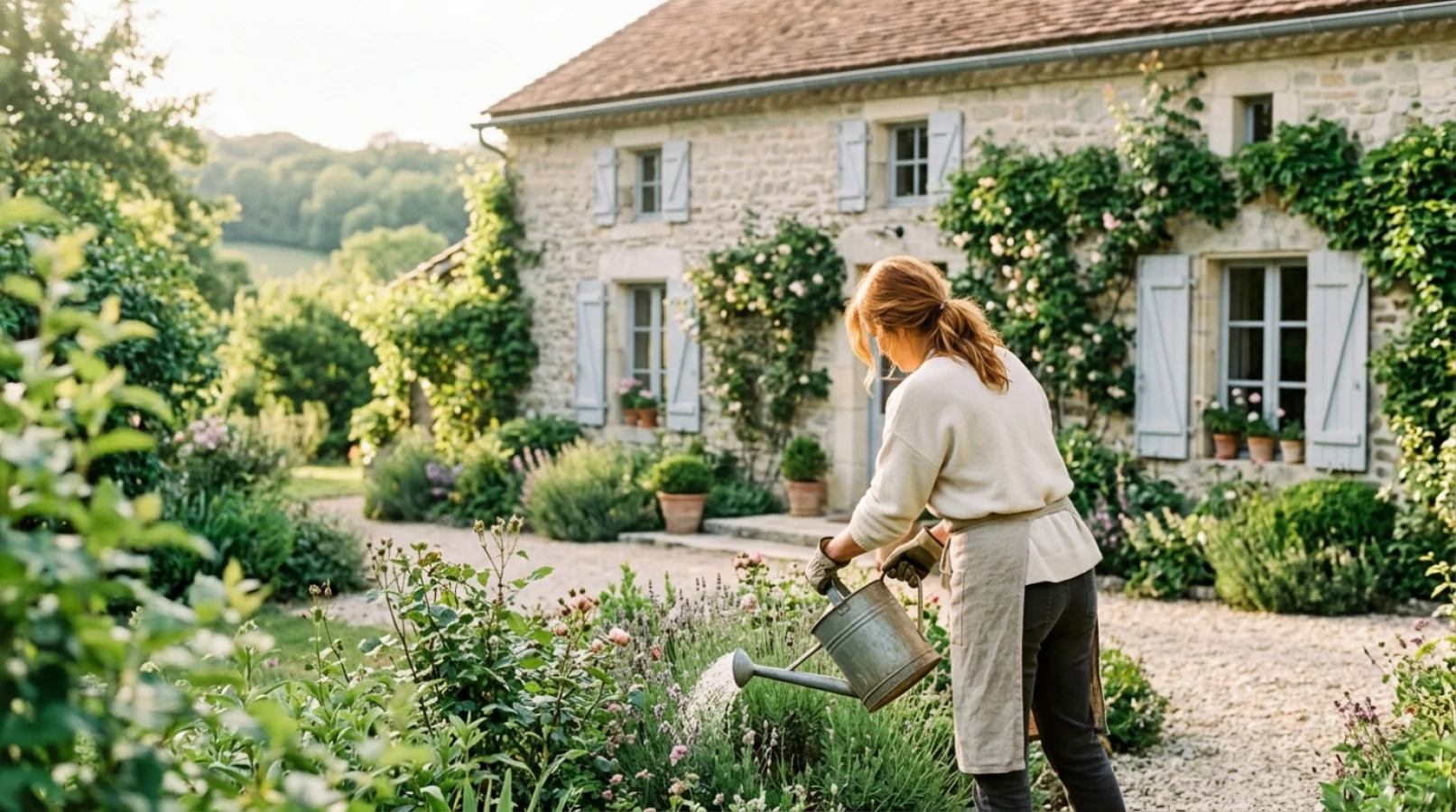Un gardien de propriété veille sur une maison de campagne et son jardin, illustration du logement contre services