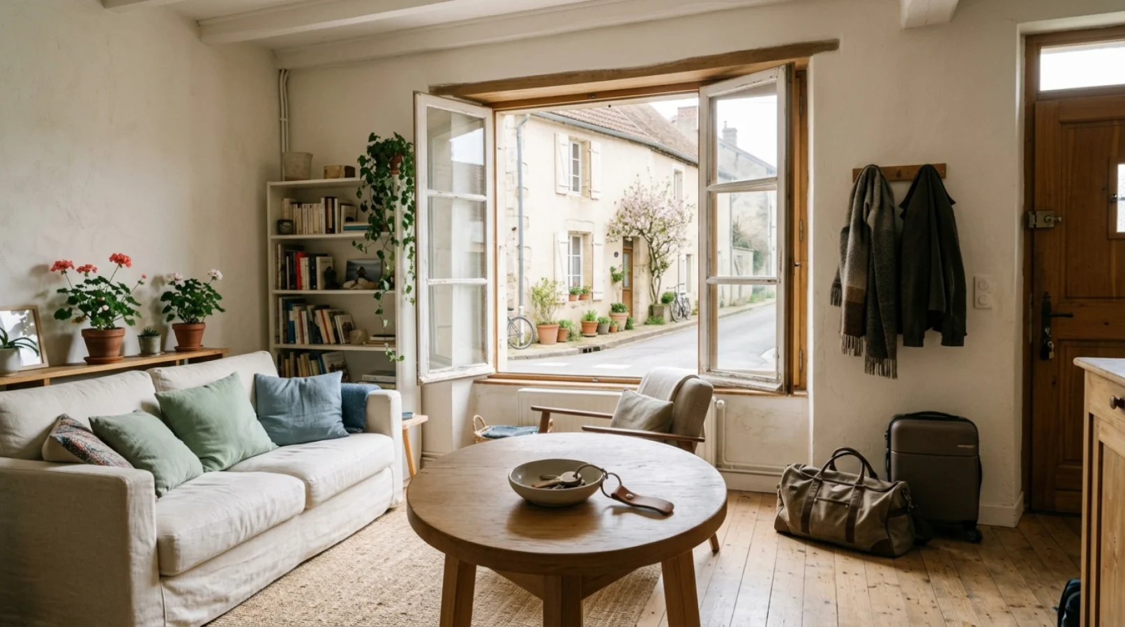 Deux maisons individuelles reliées par une flèche, symbolisant un échange de maison entre particuliers